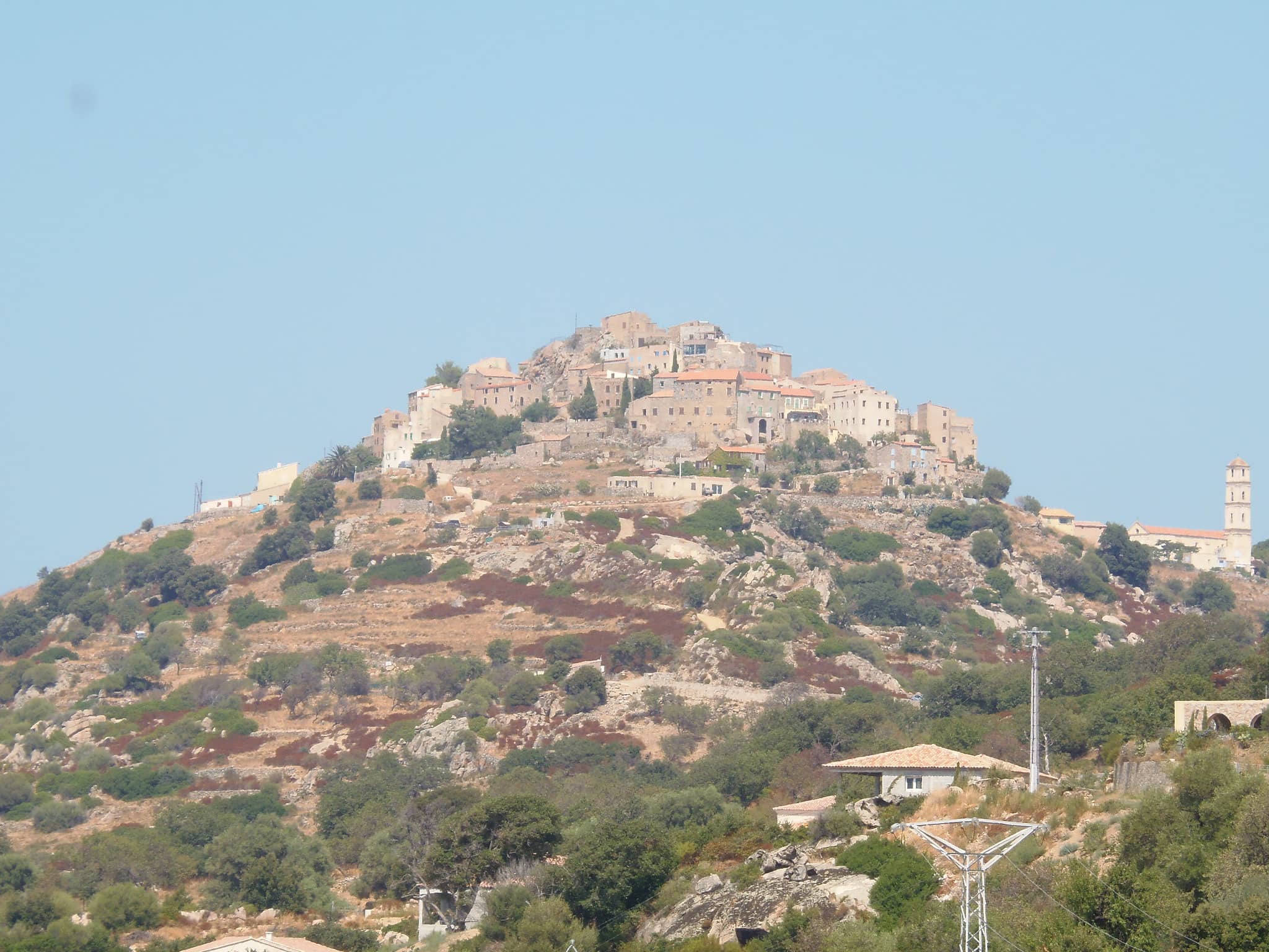 Regroupement de maisons avec végétation dans le village de Sant'Antonino en Corse.
