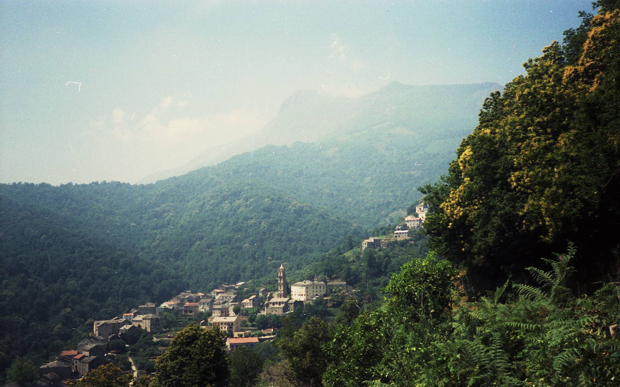  Vue d’ensemble du village de La Porta. Maisons regroupées entourées de végétation verte.